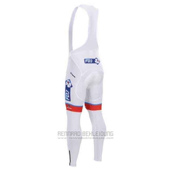 2015 Fahrradbekleidung FDJ Wei und Blau Trikot Langarm und Tragerhose